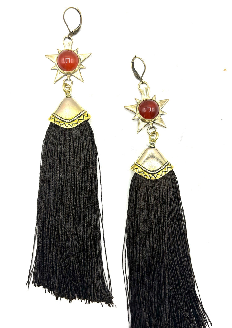 Red Agate Tassel Earrings