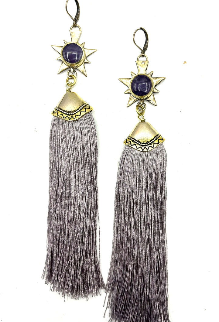 Amethyst and Lilac Tassel Earrings