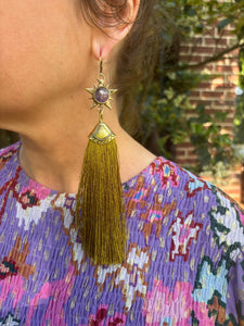 Amethyst and Gold Tassel Earrings