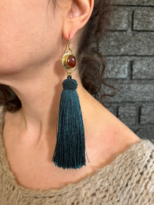 Red onyx tassel earrings